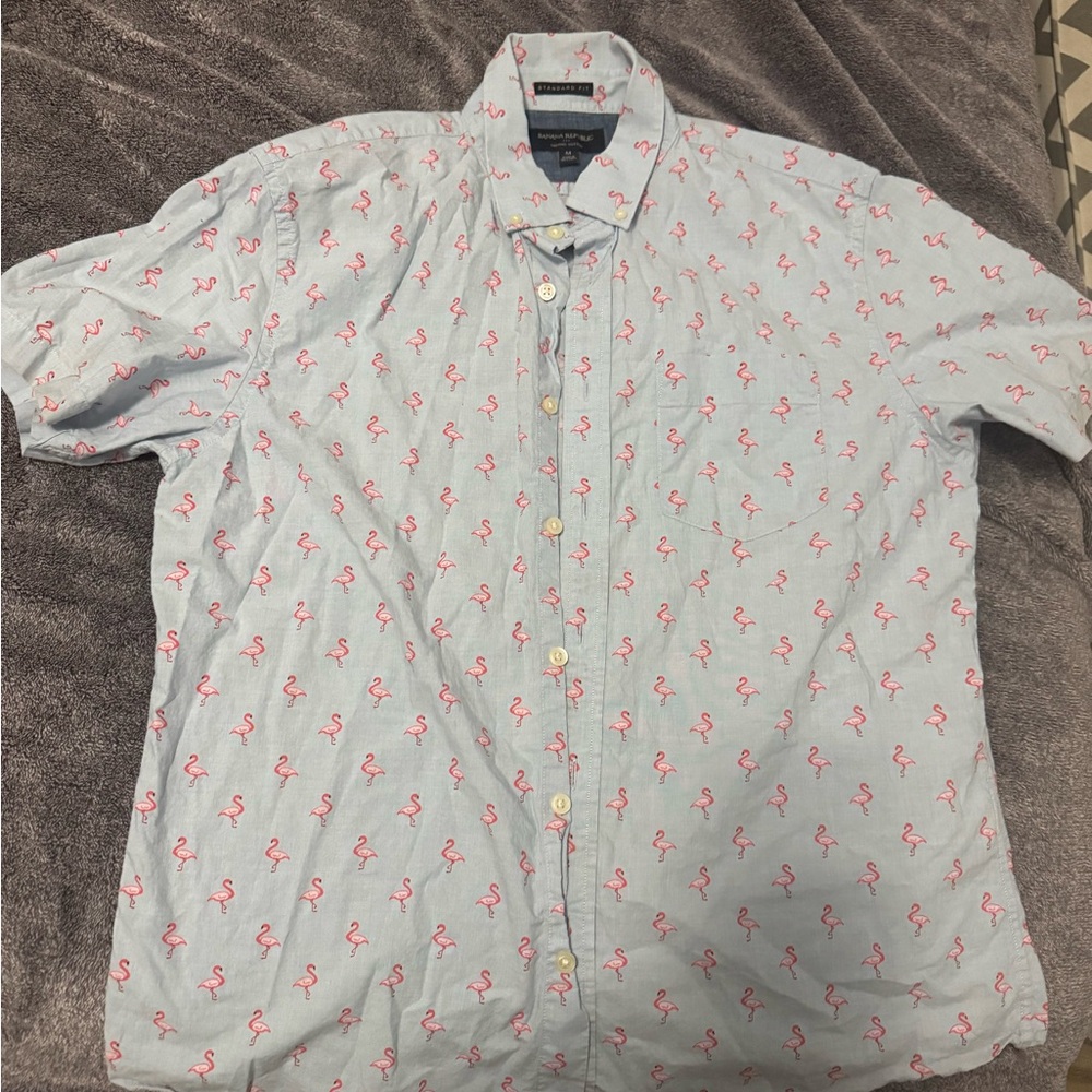Banana Republic Light Blue Flamingo Print Shirt